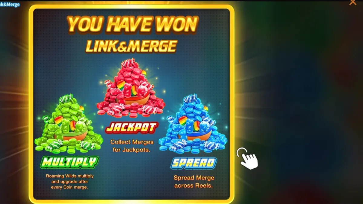 Break Away Candy Link&Merge স্লট গেমের রঙিন ইন্টারফেস এবং হকি থিম
